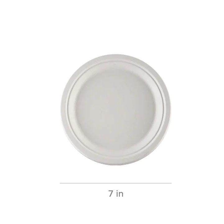 7 inch Round Plate White (Sugar Cane) - 1000 / case