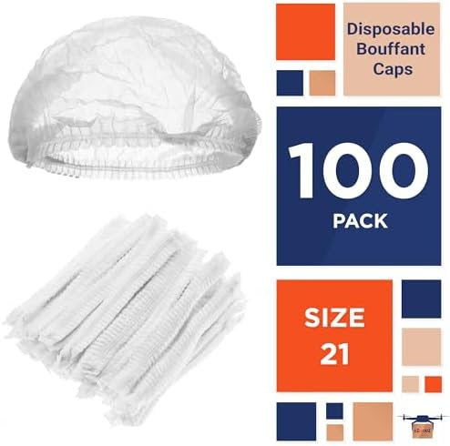 Pleated bouffant Cap, 21", White - 100/Bag