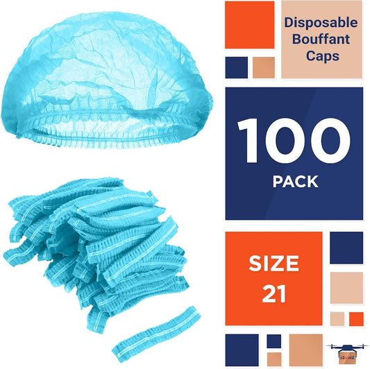 Pleated bouffant Cap, 21", Blue - 100/Bag