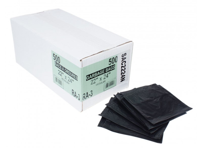 Black Garbage Bags, 20 x 22, Regular, 500 /Case