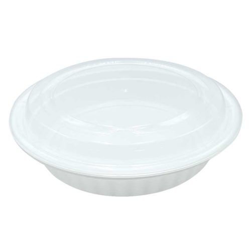 White  Round Plastic Food Container 7" with Clear Lid, 150 sets/case