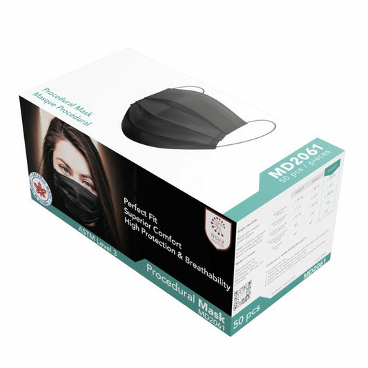 Black Pleated Mask Certified Level 3 ASTM - 50 / Box